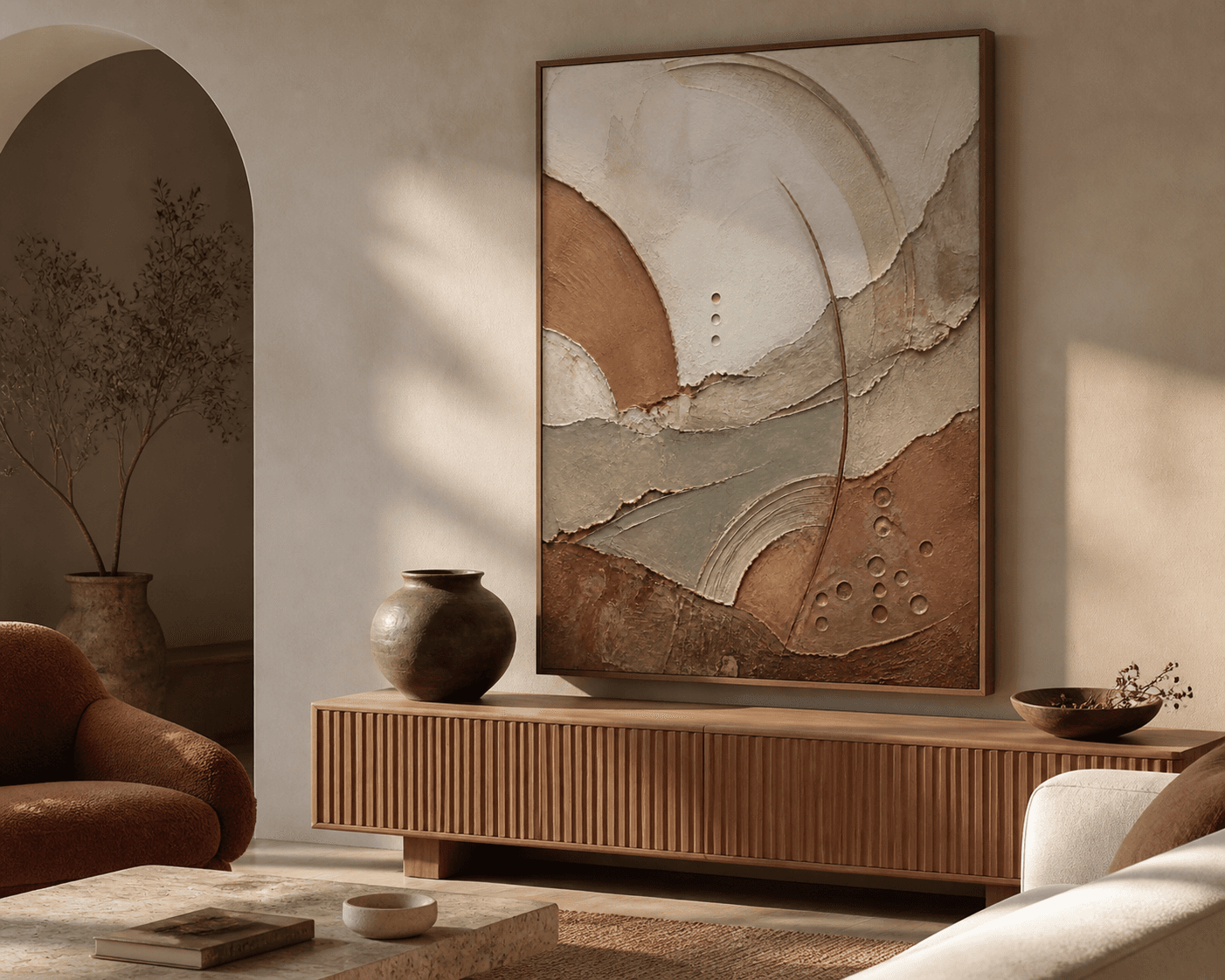 Quiet Orbit Relief displayed in a styled home interior