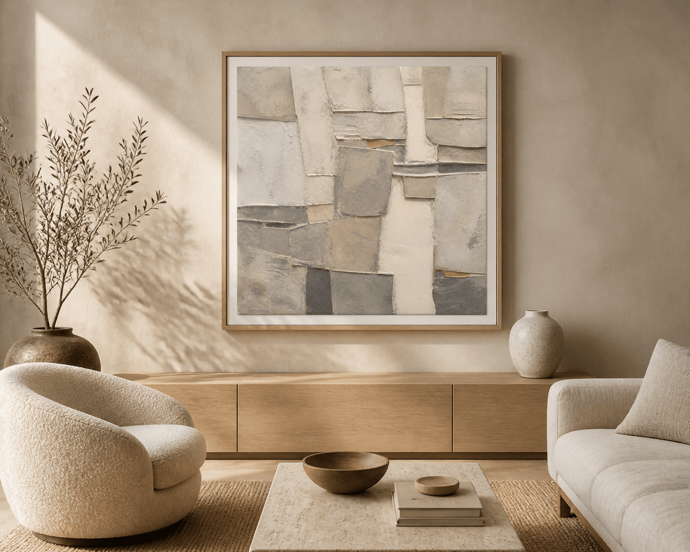 Quiet Stone Grid displayed prominently in a styled home interior