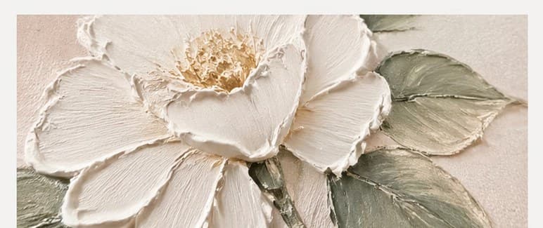 Floral relief — close-up of raised UV-relief brushwork on a Canvasly painting