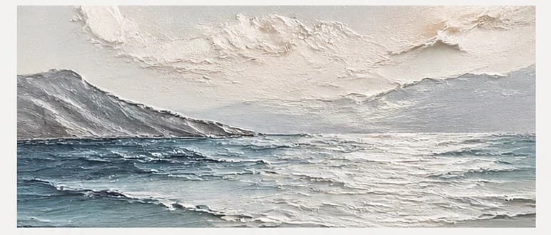 Landscape relief — close-up of raised UV-relief brushwork on a Canvasly painting